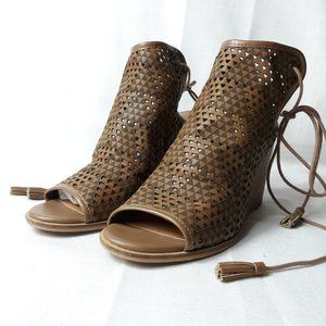 Lucky brand lace up leather wedges heels